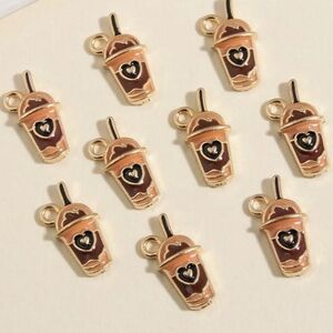 🍎 10pc Cute Heart Milk Tea Latte Charms Beads Necklace Bracelet Jewelry Making
